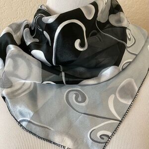 Vintage Black and Gray Swirl Scarf Mid Century Modern style scarf abstract scarf